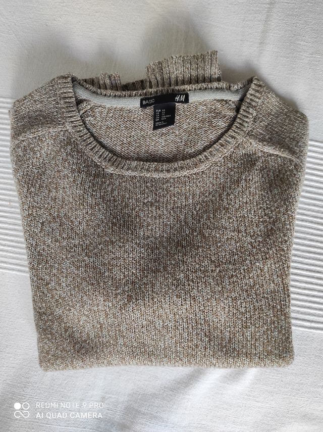 Jersey jaspeado beige y azul con hilo dorado H&M