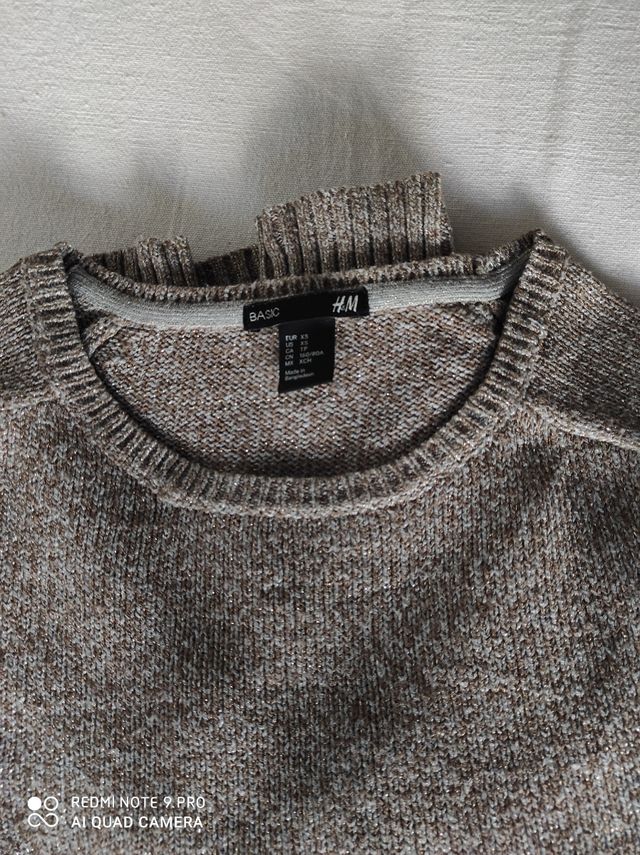 Jersey jaspeado beige y azul con hilo dorado H&M