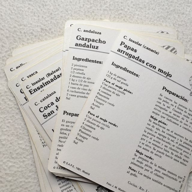 Lote de 23 fichas del"Fichero de cocina útil" 1981
