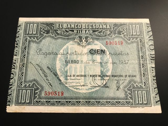 Billete 100 pesetas bilbao 1937