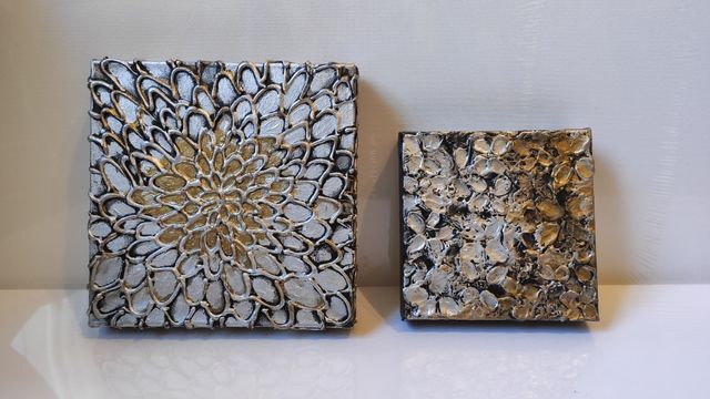 Flores metalicas lienzos 20x20x4