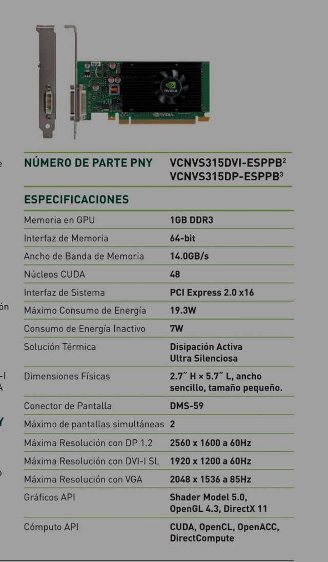 Gráfica nVIDIA Quadro NVS 315 - 1 GB GDDR3 de segunda mano por 20 EUR ...