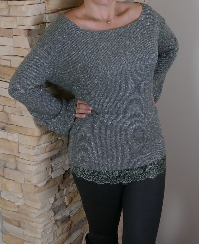 Jersey punto canalé verde + Cuerpo lencero