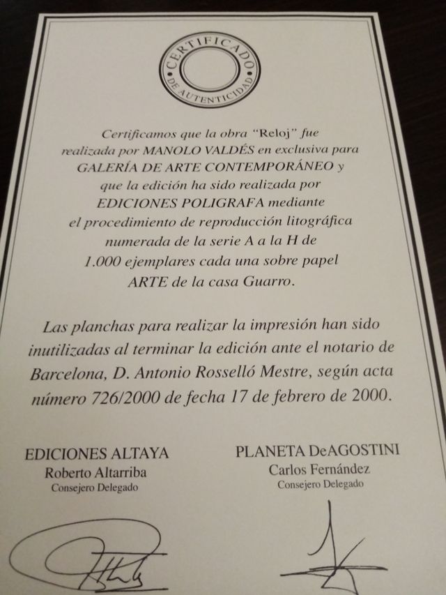 litografia Reloj Manolo Valdes