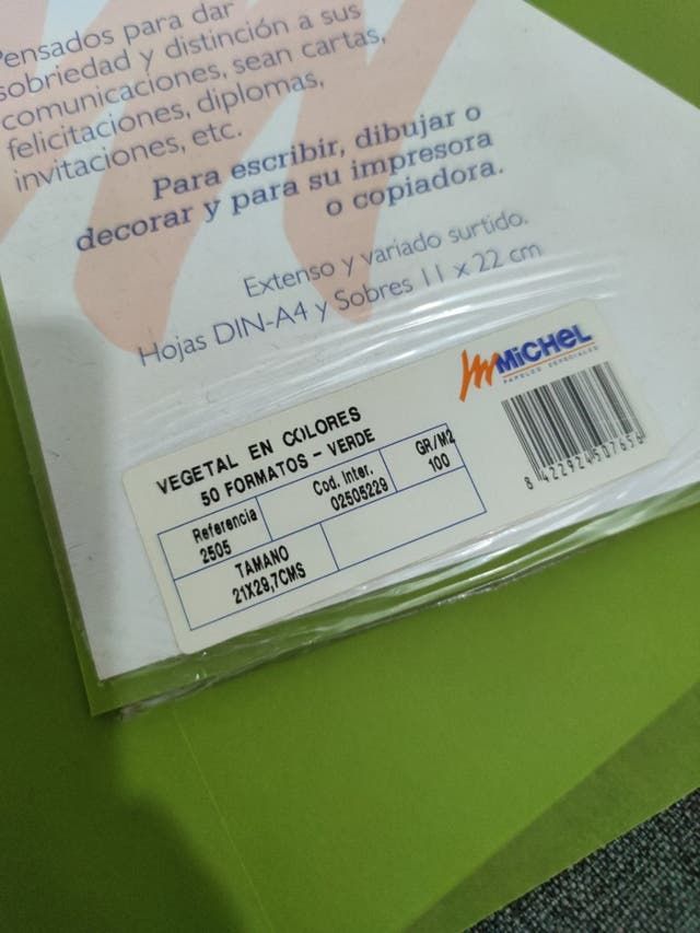 10 Hojas Papel Vegetal Michel A4 ( 7 COLORES)