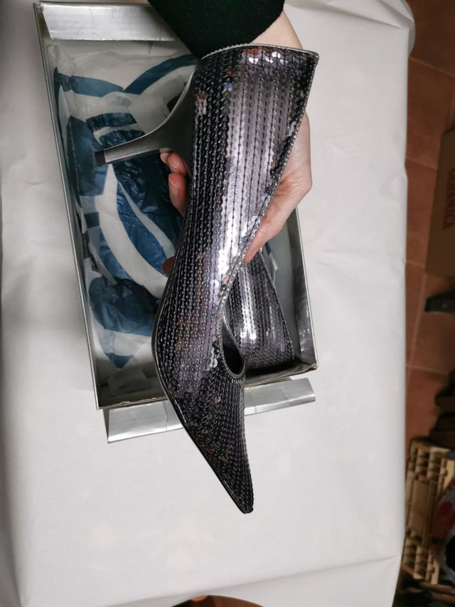 Zapatos de tacón lentejuelas 41 color plomo