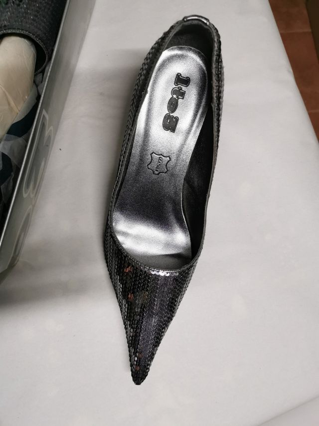 Zapatos de tacón lentejuelas 41 color plomo