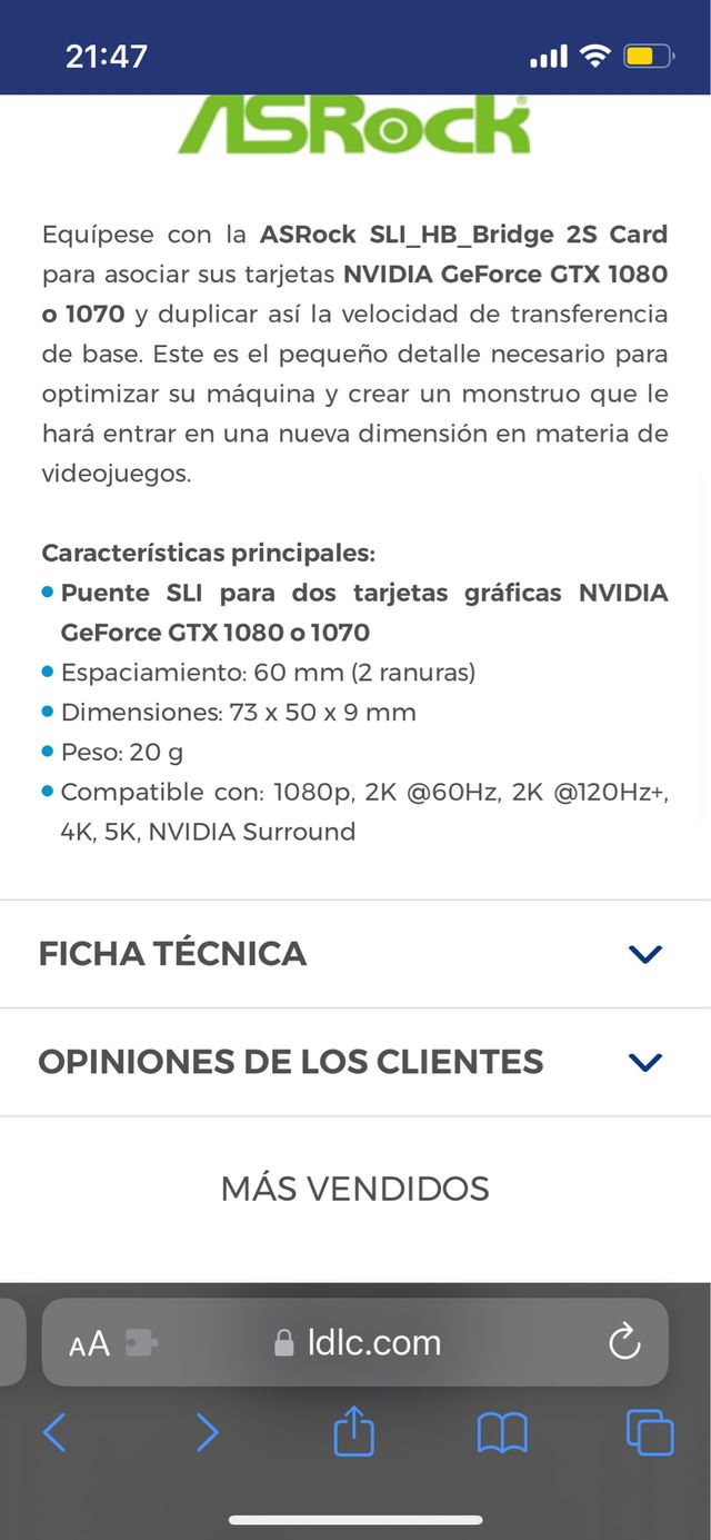 Ponte NVIDIA SLI 2S Asrock