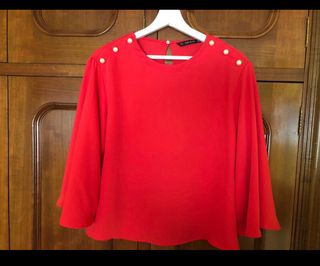 ZARA. Blusa roja plisada T.xs – Hibuy market
