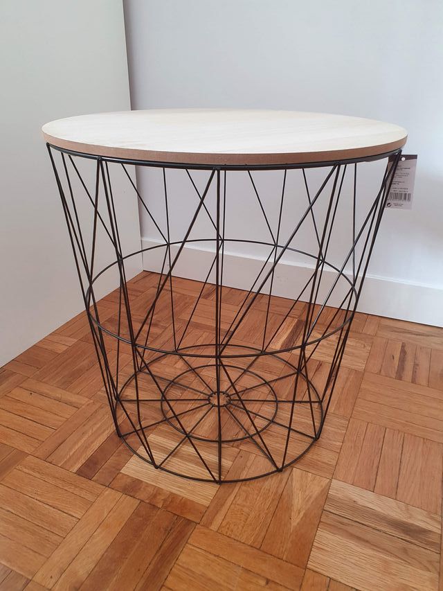 NUEVO - Mesa cesta auxiliar metal y madera de segunda mano por 60 € en