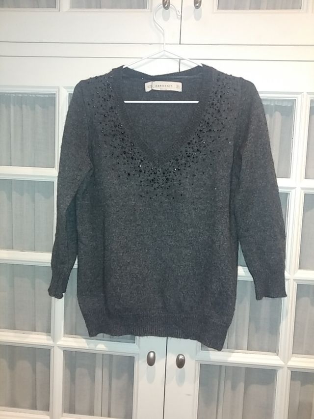 jersey gris de pico lana con brillantes