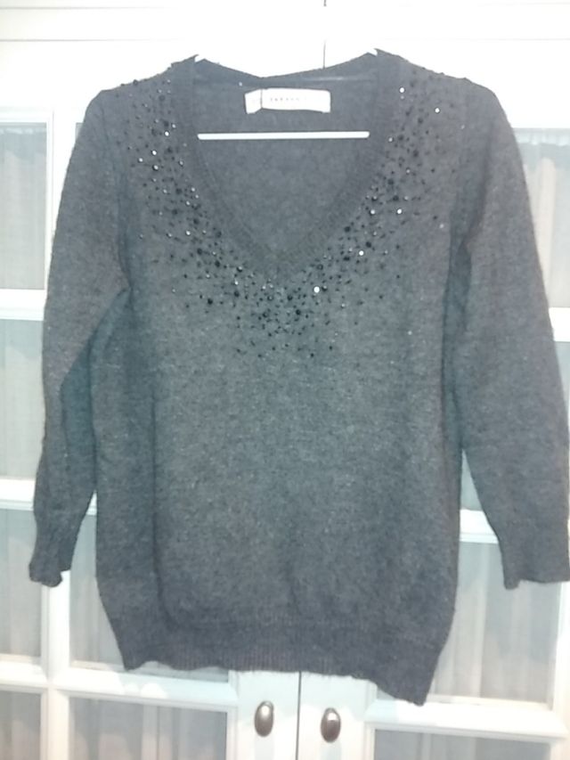 jersey gris de pico lana con brillantes