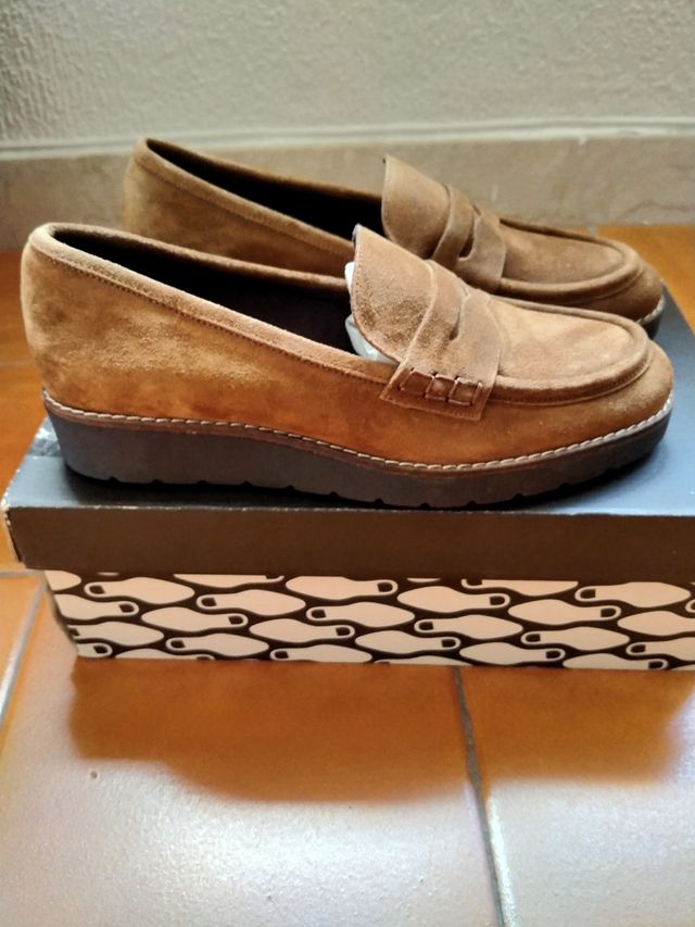 Mocasines de piel-ante color Camel, N.36