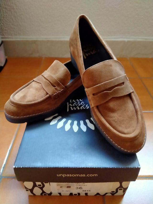 Mocasines de piel-ante color Camel, N.36