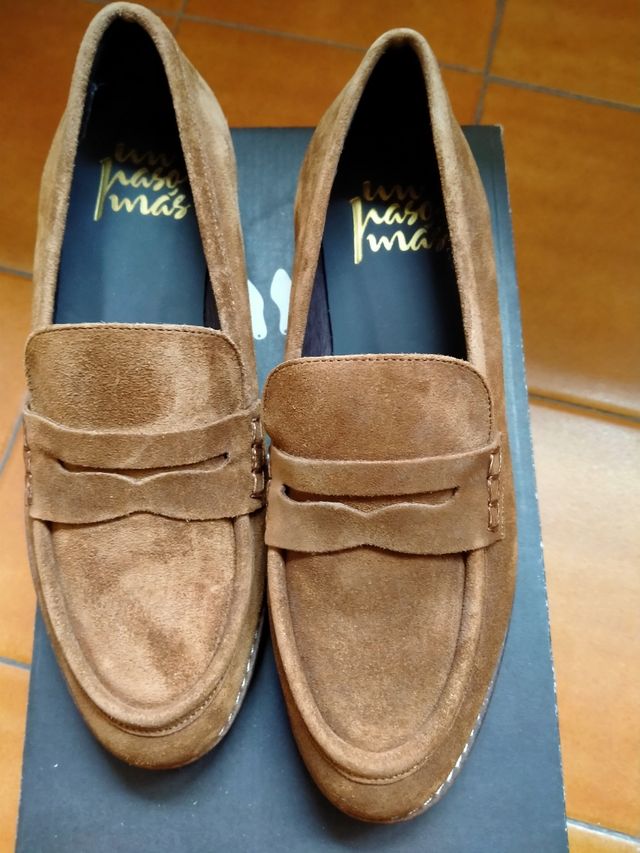 Mocasines de piel-ante color Camel, N.36