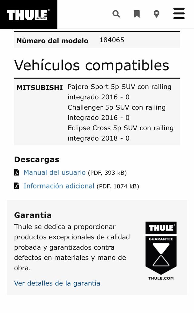 THULE 184065 para pies de barra portaequipajes