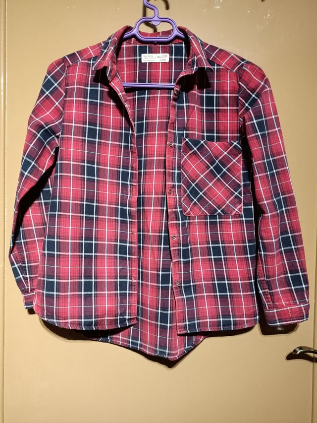 camisa niña roja y negra a cuadros zara
