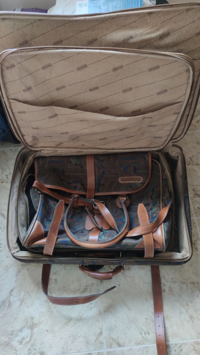 juego de maletas vintage Vanguard marrón estampado