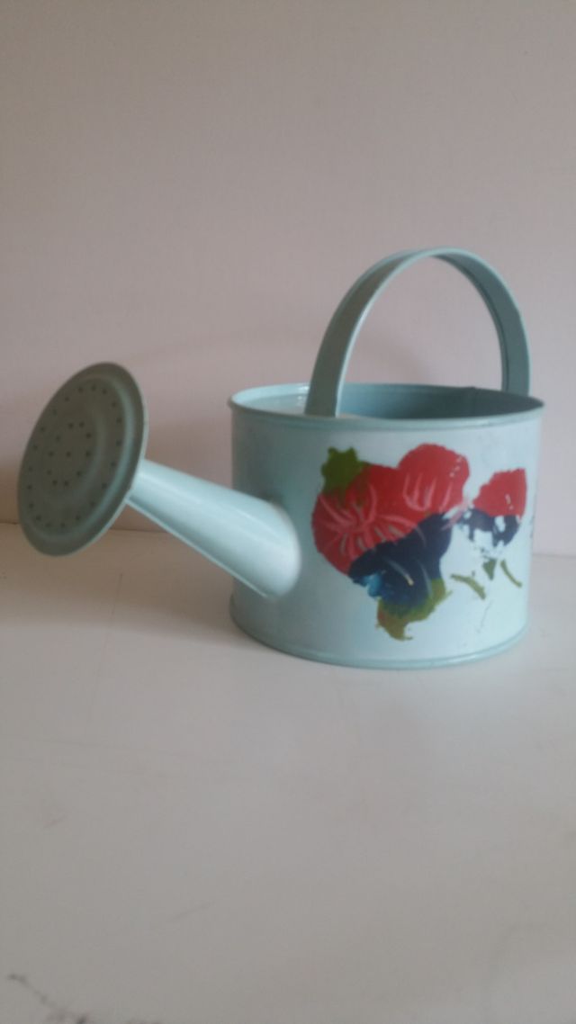 REGADERA RETRO / PINTADA A MANO, CON ADORNOS FLORA