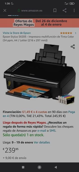IMPRESORA EPSON STYLUS SX205 de segunda mano por 48 EUR en Las Palmas de  Gran Canaria en WALLAPOP