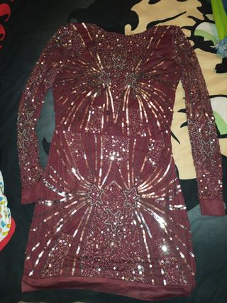 Vestido lentejuelas plata L NUEVO granate teja de segunda mano por 45 EUR  en Móstoles en WALLAPOP