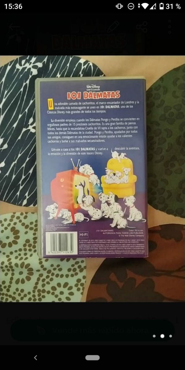 película VHS Disney clásicos 101 dálmatas