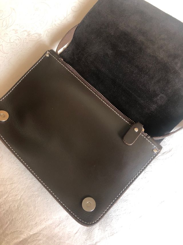 Bolso bandolera piel y pelo potro marron