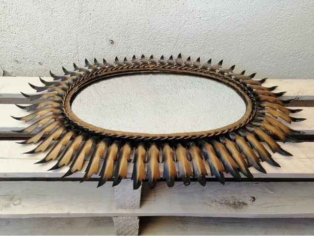 ESPEJO SOL OVALADO METAL DORADO VINTAGE ANTIGUO
