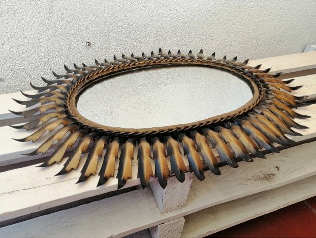 ESPEJO SOL OVALADO METAL DORADO VINTAGE ANTIGUO