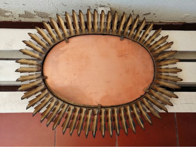 ESPEJO SOL OVALADO METAL DORADO VINTAGE ANTIGUO