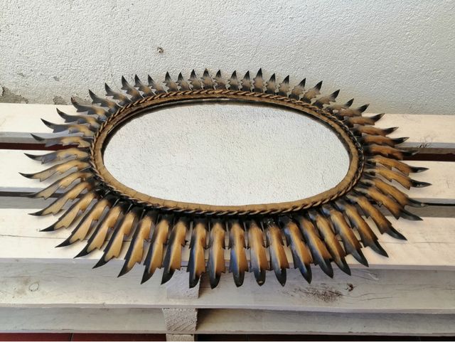 ESPEJO SOL OVALADO METAL DORADO VINTAGE ANTIGUO