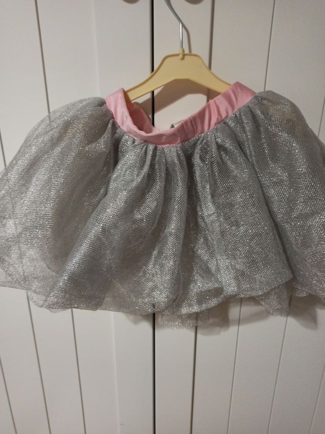 falda de tul hym plateada y rosa