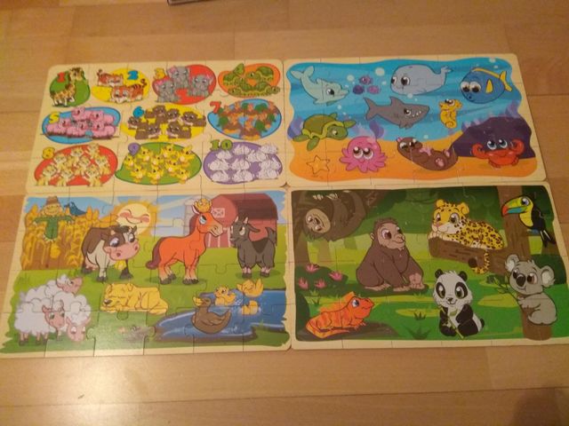 4 puzzles piezas de madera