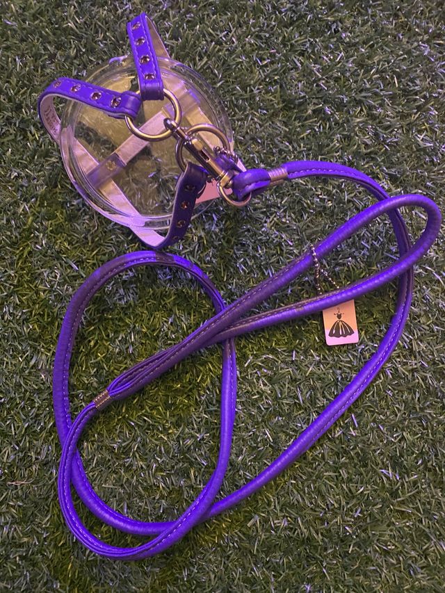 Arnes y correa piel lila nuevo a estrenar