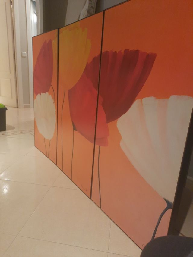 Cuadro triptico de amapolas 100×050 cm
