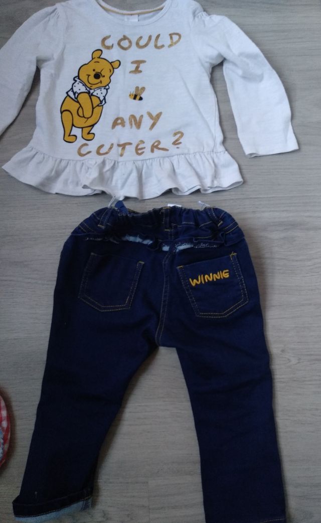 Lote niña 18m: vaqueros, camiseta,peto,culetines