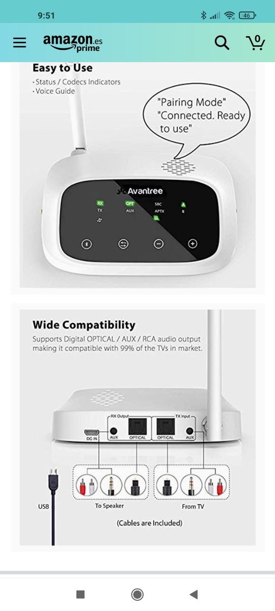 Receptor+emisor y receptor audio bluetooth