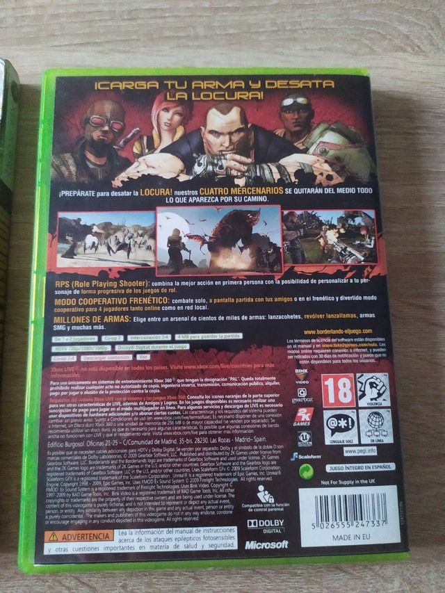 Borderlands con funda cartón xbox 360