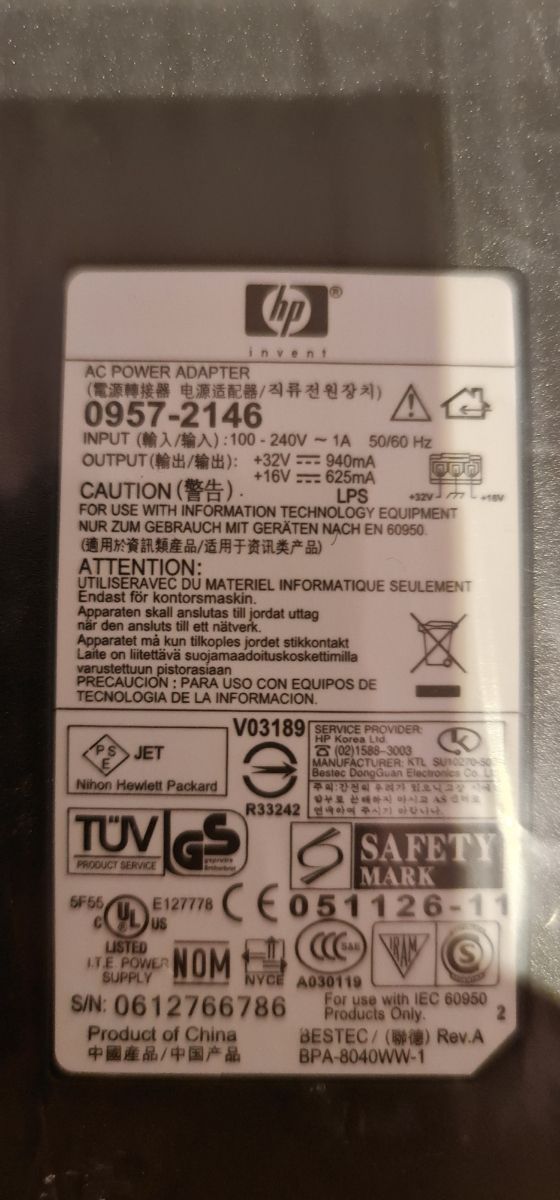 alimentación Impresora HP con cable