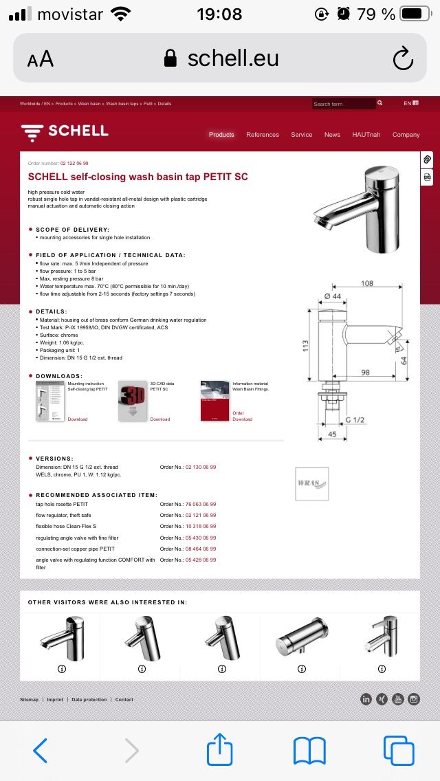 Grifo temporizado lavabo Schell Petit 021220699