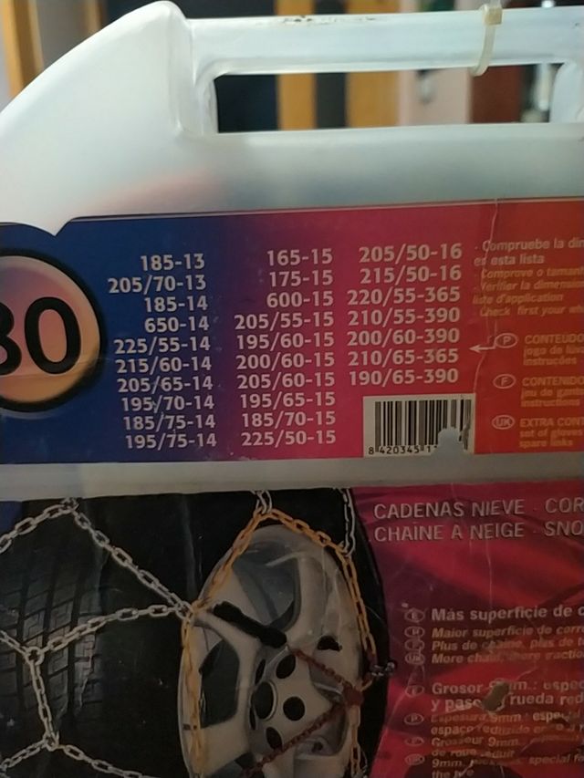 Vendo cadenas de nieve metálicas RD 9mm.,talla 80