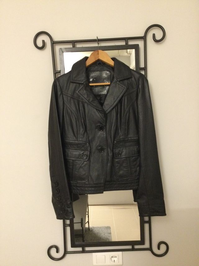 Chaqueta negra piel calidad mujer t 42 vintage