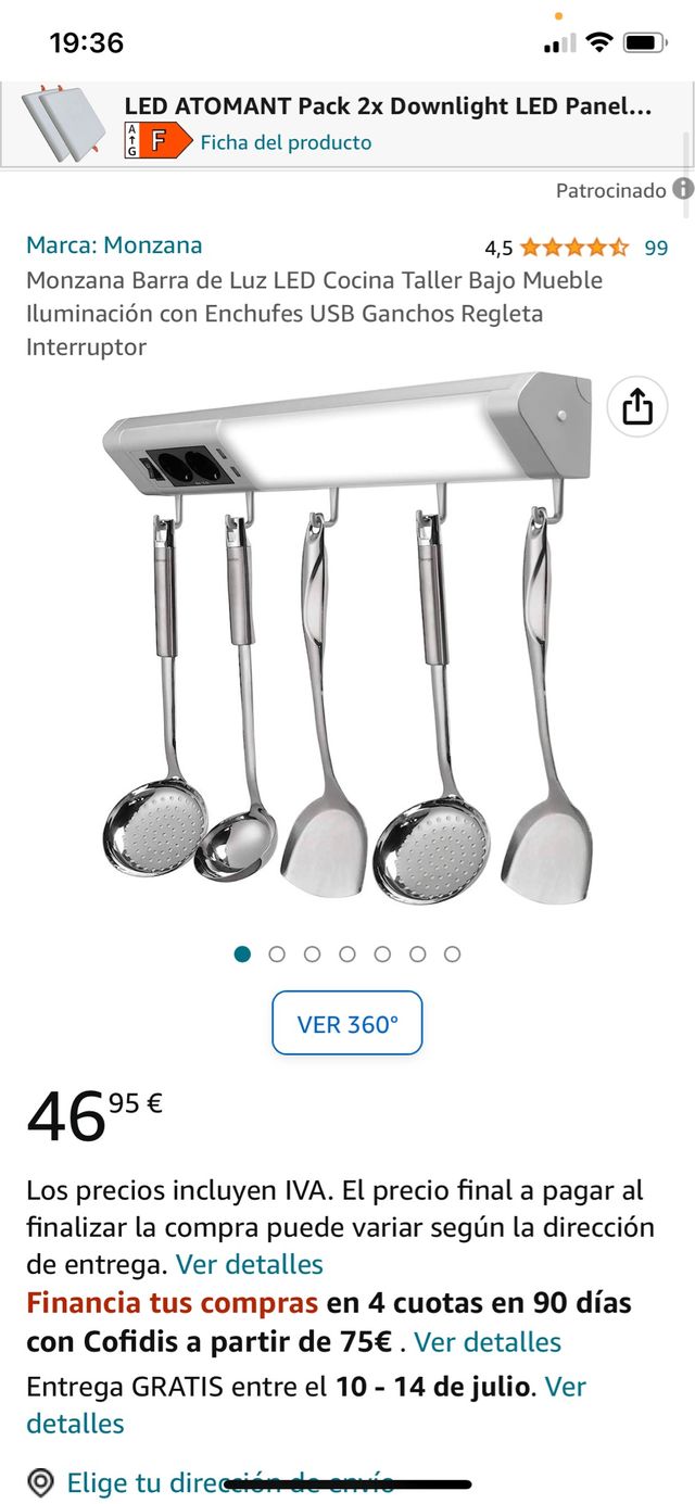 Luminaria Led+Enchufes+2 Usb+colgador