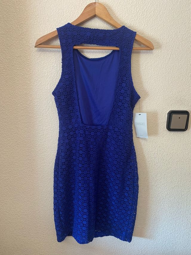 Vestido azul ajustado de crochet zara
