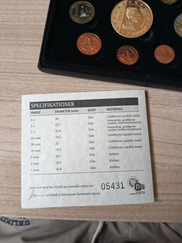 Precioso estuche euros Dinamarca 2002 prueba