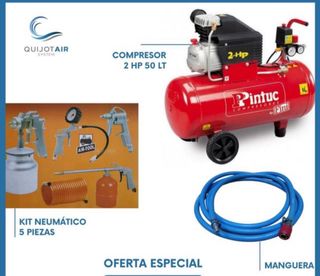 Compresor 2hp+manguera+kit de pistolas