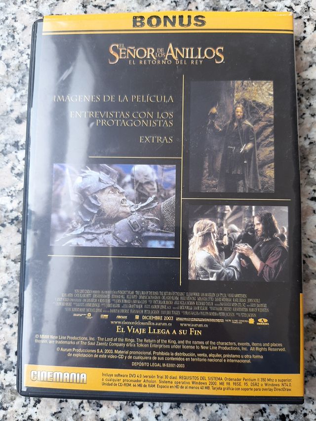 DVD El Retorno del Rey Bonus Cinemania