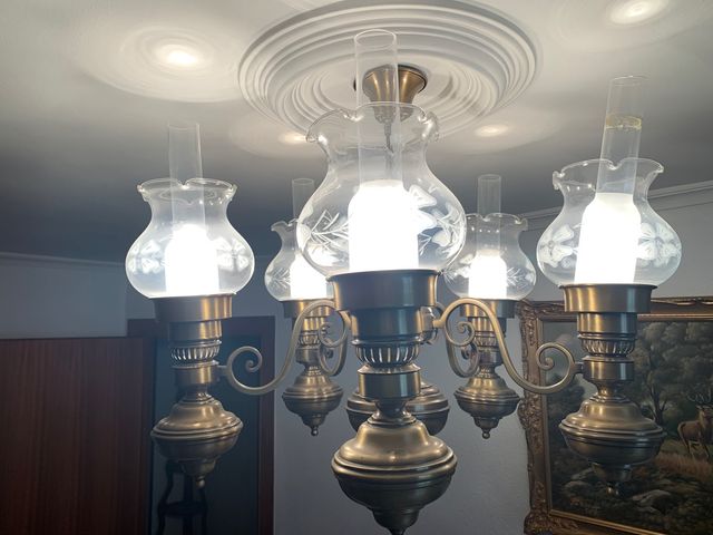 Lámpara bronce y cristal