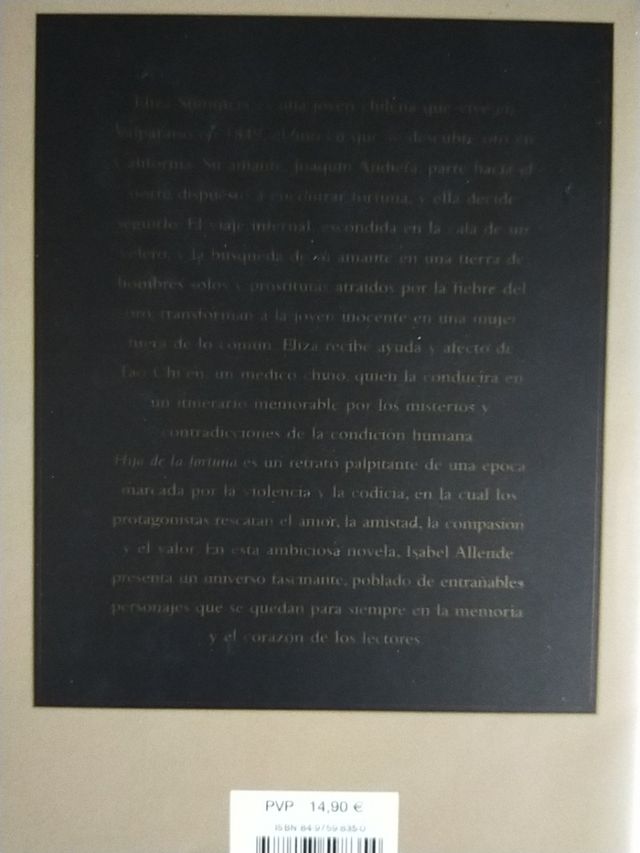 Libro "Hija de la fortuna". Isabel Allende