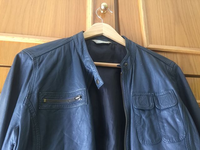 Cazadora cuero azul grisáceo